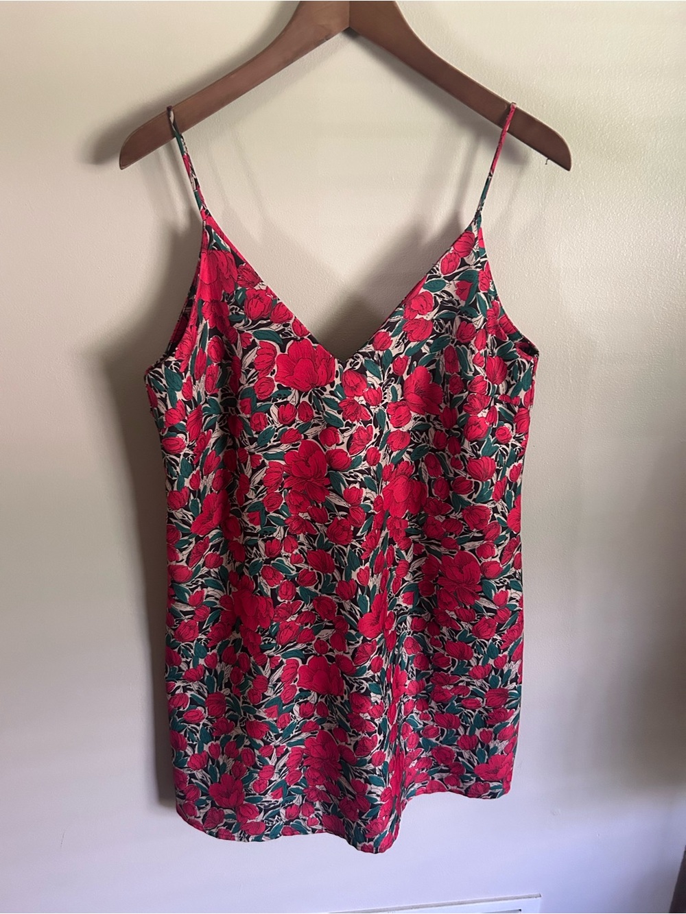 Shein | red floral spaghetti strap slip dress